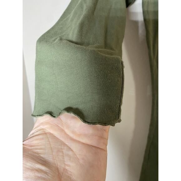 Free People Intimately Turtleneck Womens MEDIUM Green 3/4 Sleeve Embroidered Top - Picture 3 of 5